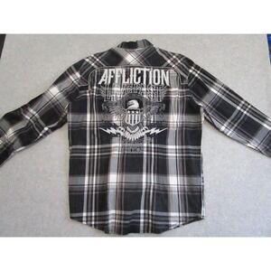 Affliction Shirt Mens Large Black Plaid Live Fast Rock Biker Western Eagle Metal